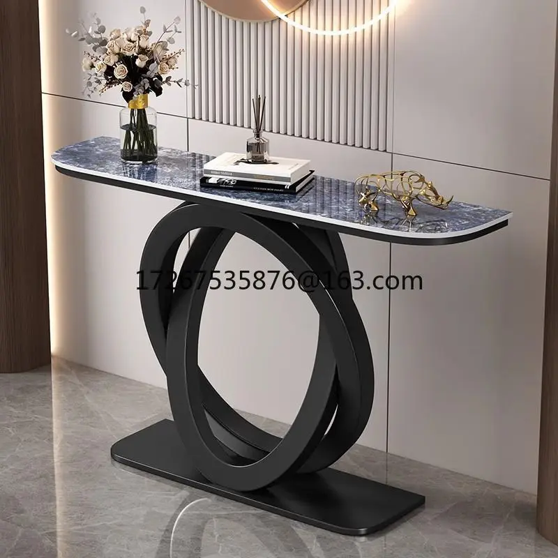 

Light luxury rock slab entrance table Italian semicircular entrance cabinet Entry rock slab entrance table