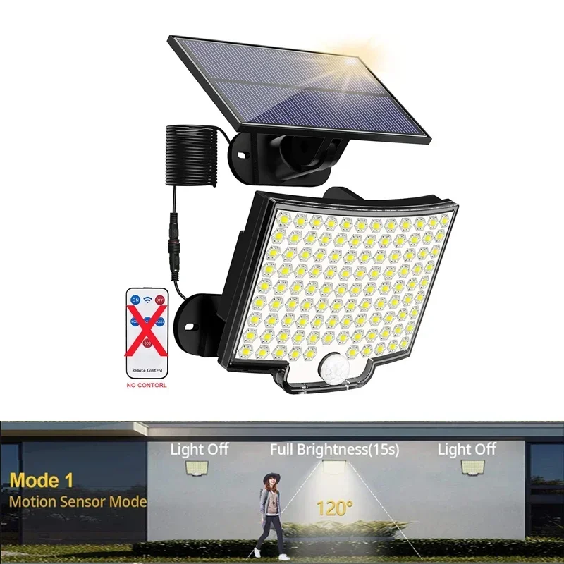 Lámpara de pared con Sensor Solar para jardín, luz LED superbrillante de 5m de longitud, impermeable IP65, 106 modos de funcionamiento, para exteriores, 1/4