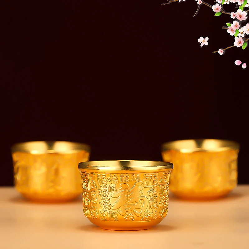 NEW Brass Serving Bowl Cup Chinese Ritual Buddhist Offering Water Bowl Brass Tibetan WorshipTemple Water Tea Container 2024