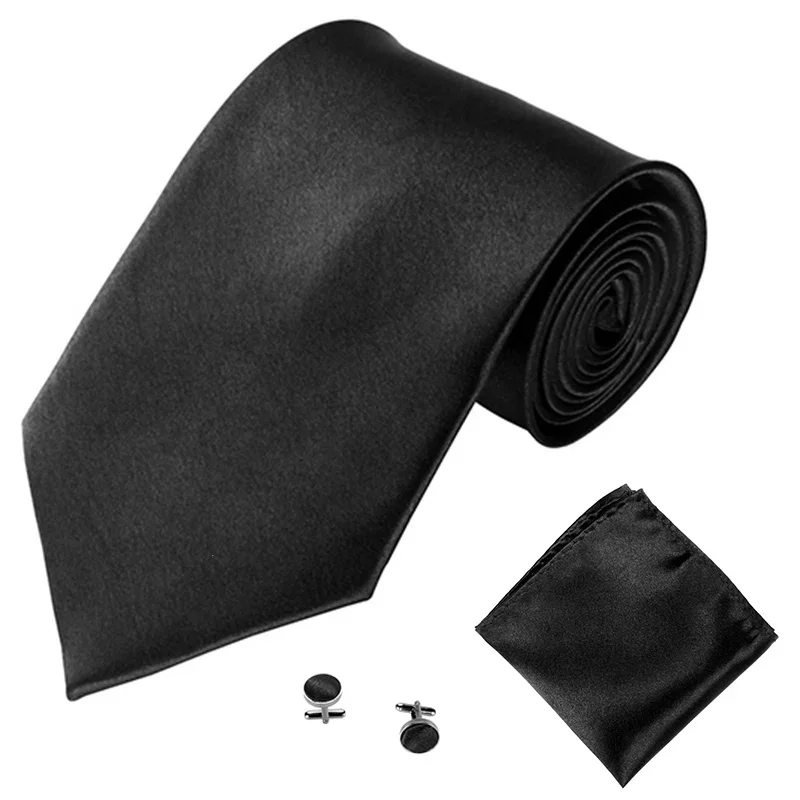 Conjunto de gravatas de cetim monocromáticas masculinas, pretas, vermelhas, azuis, abotoaduras, gravata quadrada de bolso, acessórios para casamento, moda masculina, 10cm, 4"