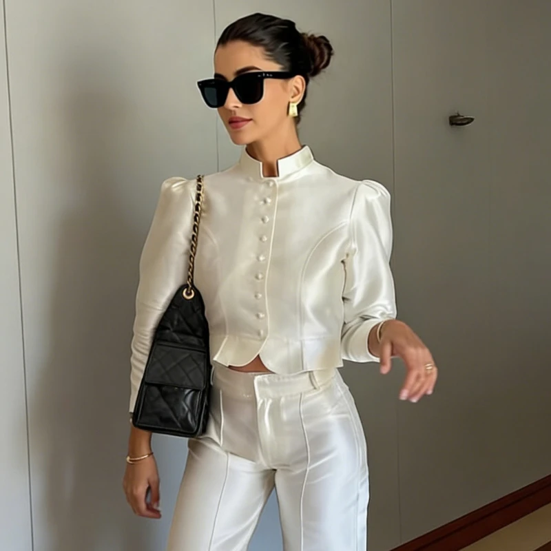 

Tsiisd модные атласные модные рубашки топ для женщин однотонные пуговицы элегантный укороченный кардиган с длинными рукавами весенние женские рубашки топ