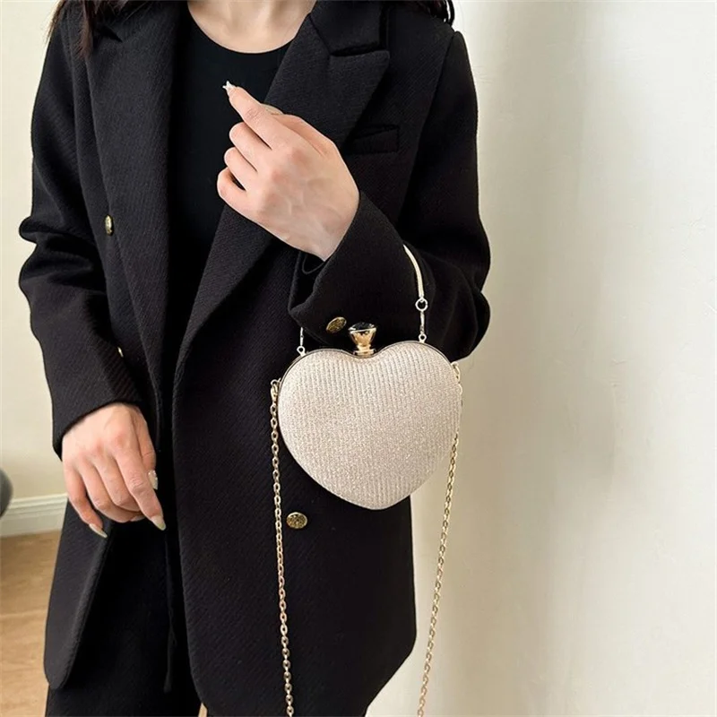 Abend Clutch Tasche Frauen Tasche Glänzende Handtasche Herz Form Metall Kupplungen Tasche Mode Kette Schulter Umhängetasche Luxus Dame Geldbörse – Detail 11
