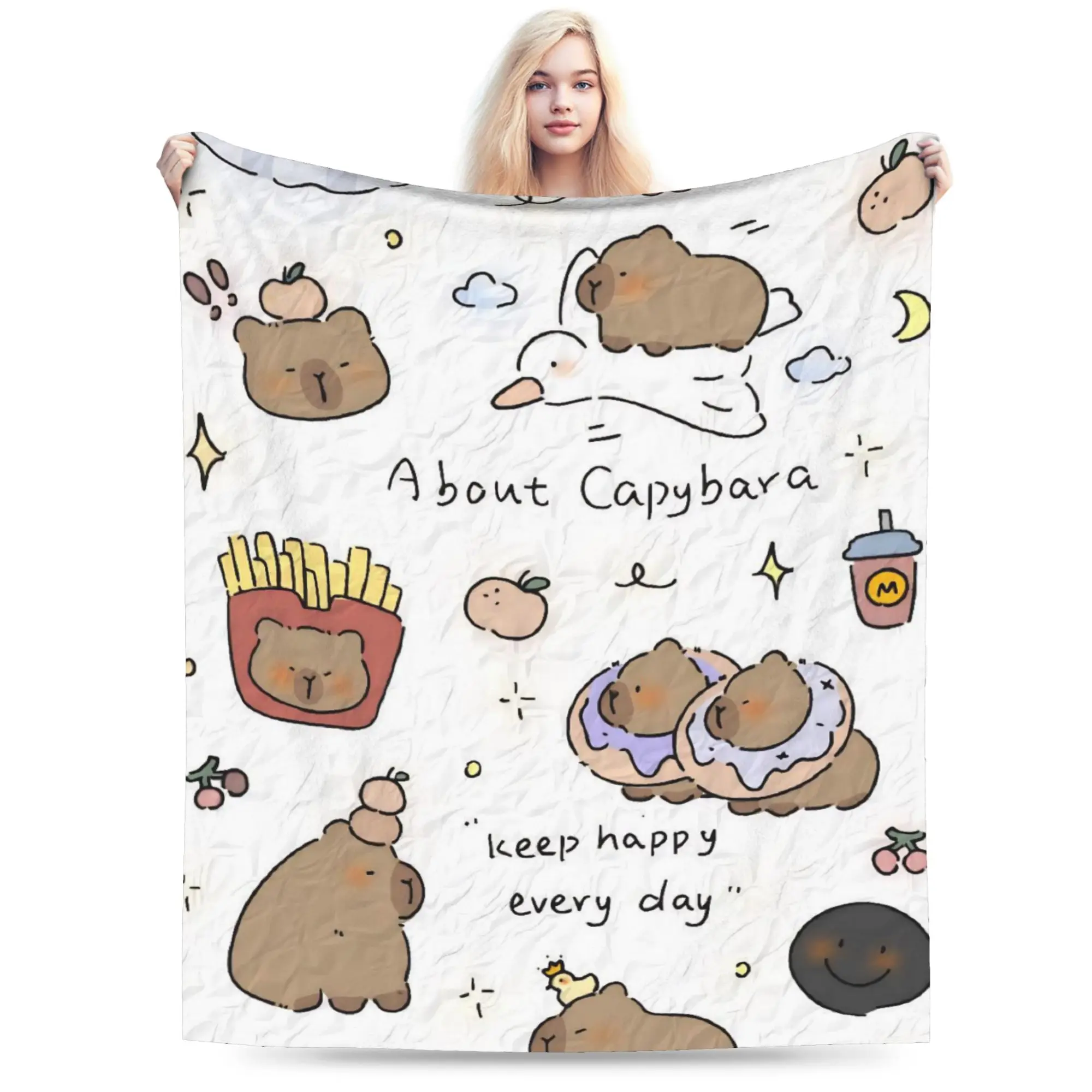 Soft Blanket Children Camping Capybara  Throw Blanket  Flannel Bedspread For Living Room Graphic Sofa Bed Cover