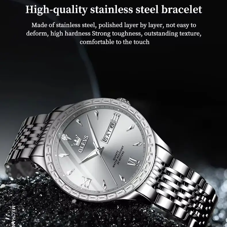 OLEVS 9922 Men Watch Luxury Brand Diamond Quartz Watch Original Dual Calendar Formal Business Waterproof HD Luminous Men Watch