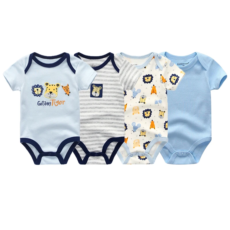 Macacão bonito do bebê recém-nascido dos desenhos animados, roupas unisex, 0 a 12 meses, 4 pcs/lot