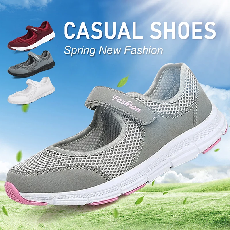 Summer Breathable Women Sneakers Healthy Walking Mary Jane Shoes For Women Mesh Mother Gift Super Light Women Flats Plus Size 43