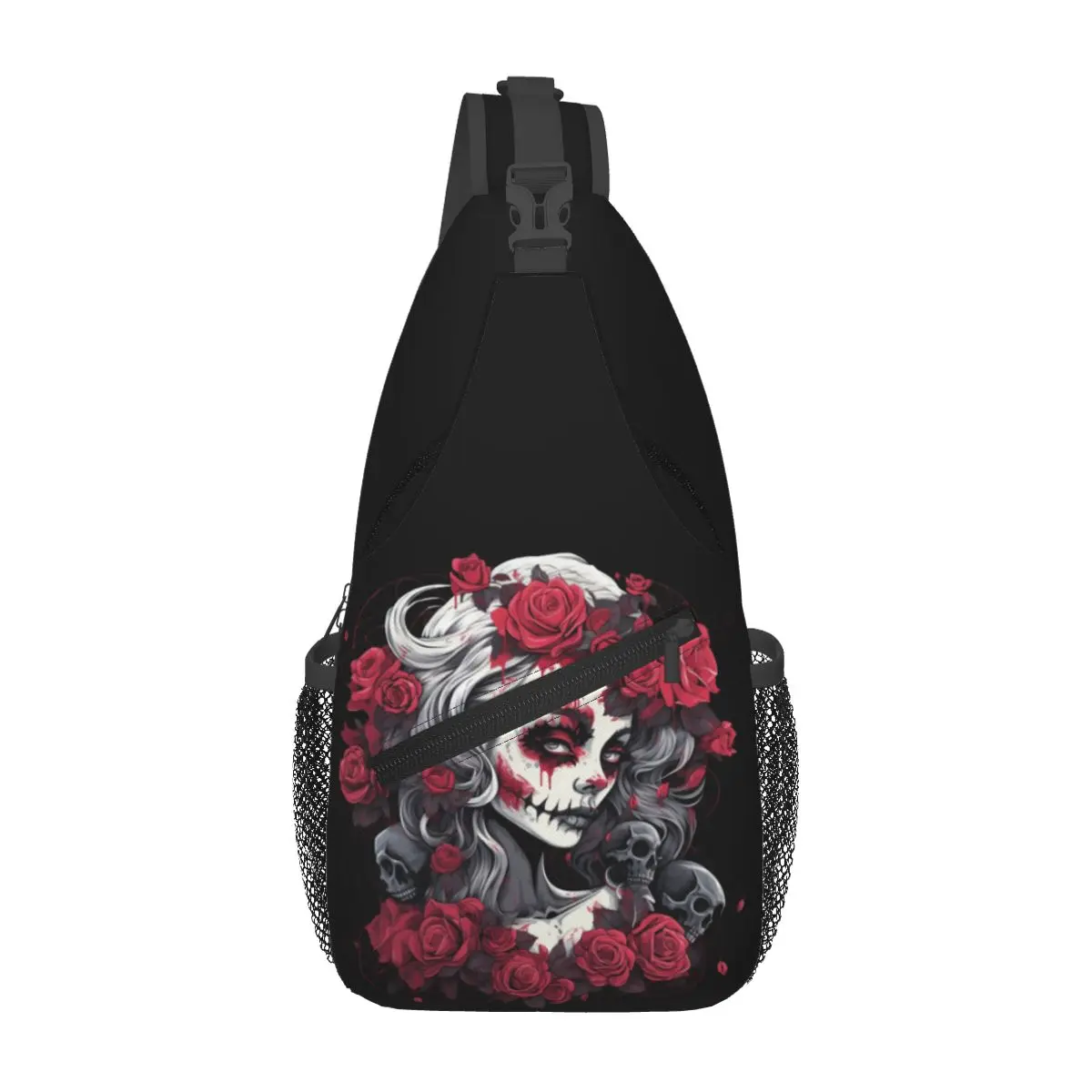 Alexander Gothic Las Elegantes Girls Day Of Dead Skull Chest Bag Men Sling Crossbody Backpack Chest Bag Daypack Shoulder Bag