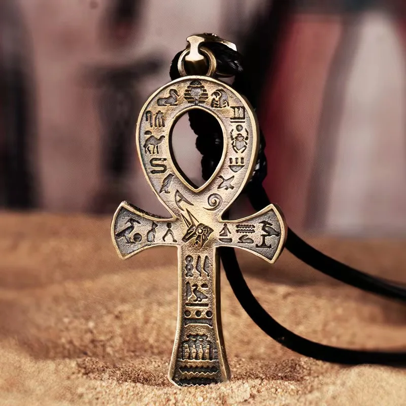 Starożytny egipski faraon życie Anka krzyż naszyjnik ze stali nierdzewnej Anubis Totem wisiorek męski Amulet biżuteria skórzany łańcuszek linowy