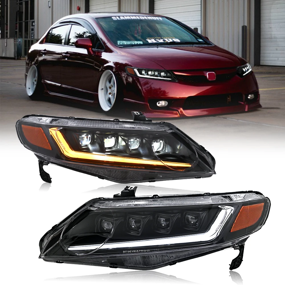 DRL العارض عدسة LED مجموعة مصابيح أمامية لهوندا سيفيك 2006 2007 2008 2009 2010 2011 كشافات