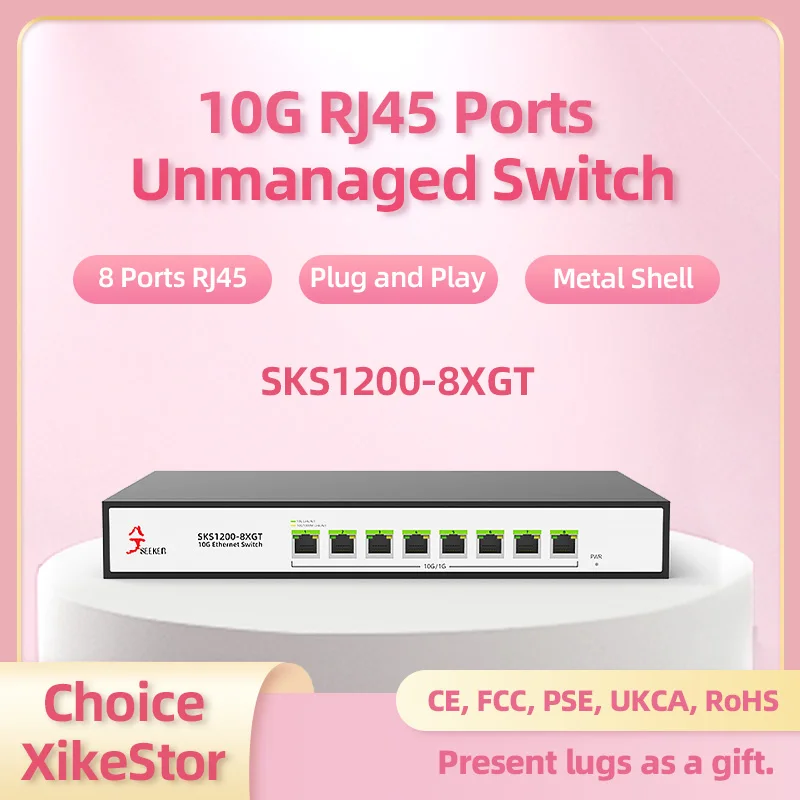 XikeStor All 10 Gigabit Ethernet Switch 8-Port 10gbps RJ45 Port Network Plug and Play 10gbe 10gb 10000mbps 10g Unmanaged Switch