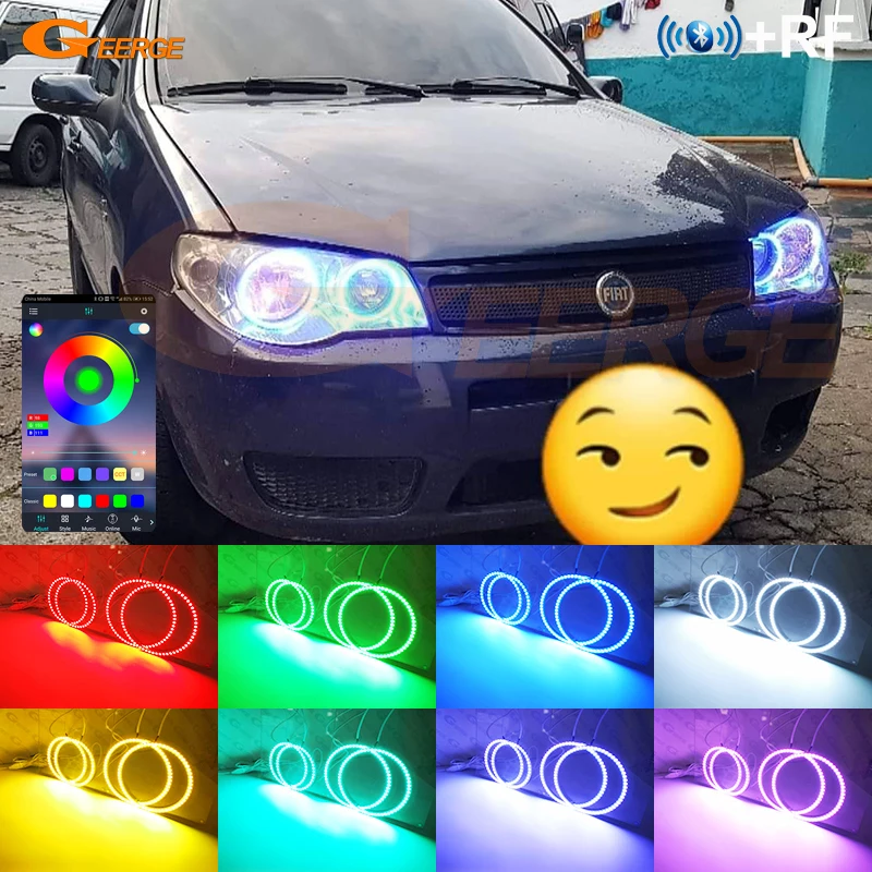 

For FIAT Palio Albea Siena Strada Bluetooth App Ultra Bright Multi Color RGB LED Angel Eyes Kit Halo Rings