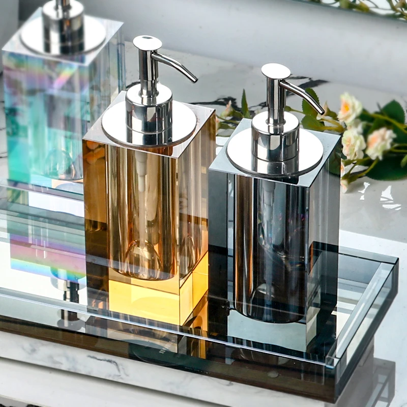 Creative Amber Crystal Glass Lotion Bottle Hotels Cafes Hand Sanitizer Dispenser Bottle Modern Luxury Push-Type Soap Dispenser