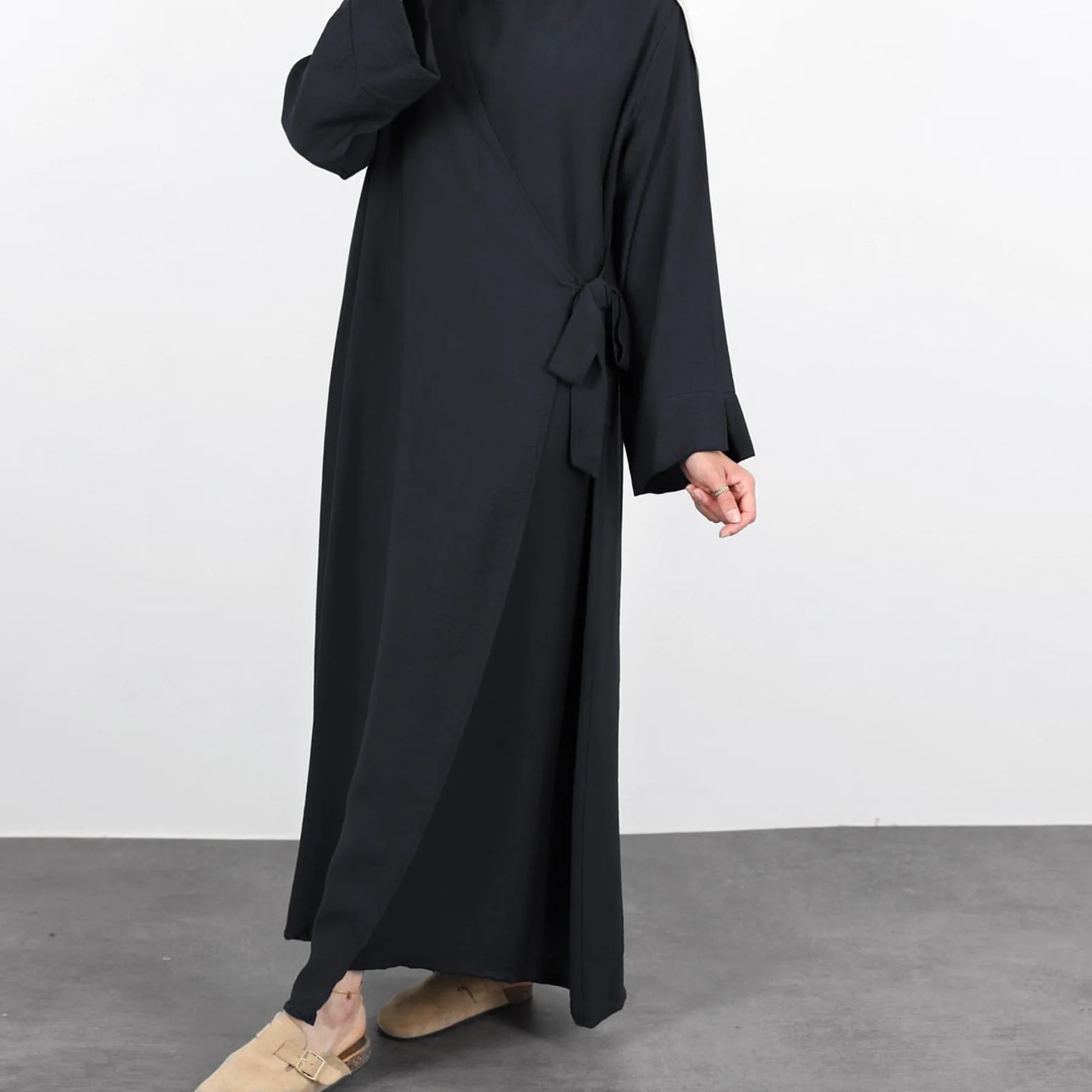 Abayas 여성용 두바이 원피스 레이스업, 라마단 모로코 무슬림 아바야스 카프탄 이슬람 베스티도스 이드 아랍 롱 로브, 겸손함