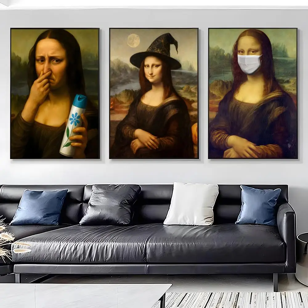 1 قطعة محاكاة ساخرة M-الموناليزا اللوحة الخط فرملس قماش ملصق جدار الفن مثالية للمدخل ديكور المنزل هدايا العيد