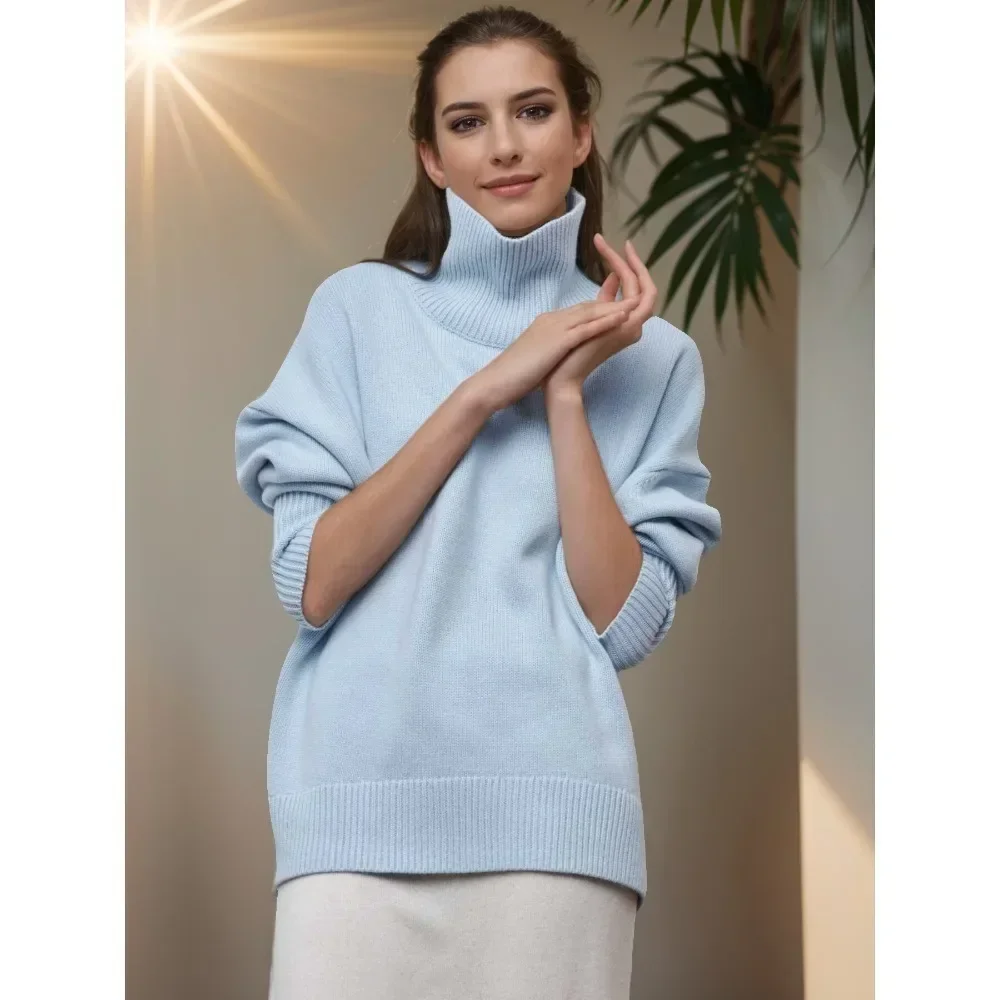 2024 maglione lavorato a maglia da donna dolcevita bianco nero natale pullover oversize allentato maglione lavorato a maglia Casual maglione morbido