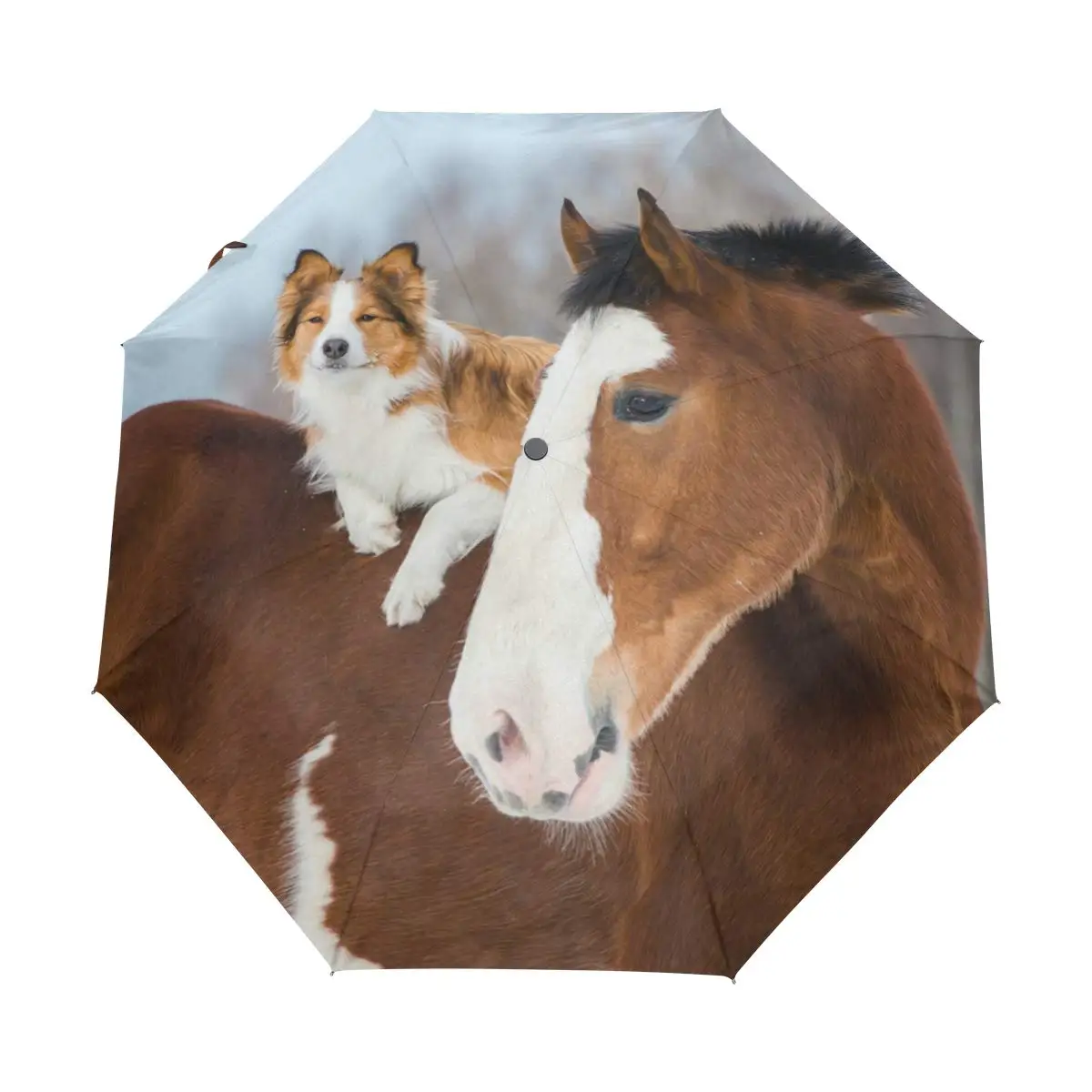 Funny Oil Painting Horse Rain Sun Umbrellas Watercolor Farmhouse Animal Lightweight Windproof Folding Travel Umbrella for Adults