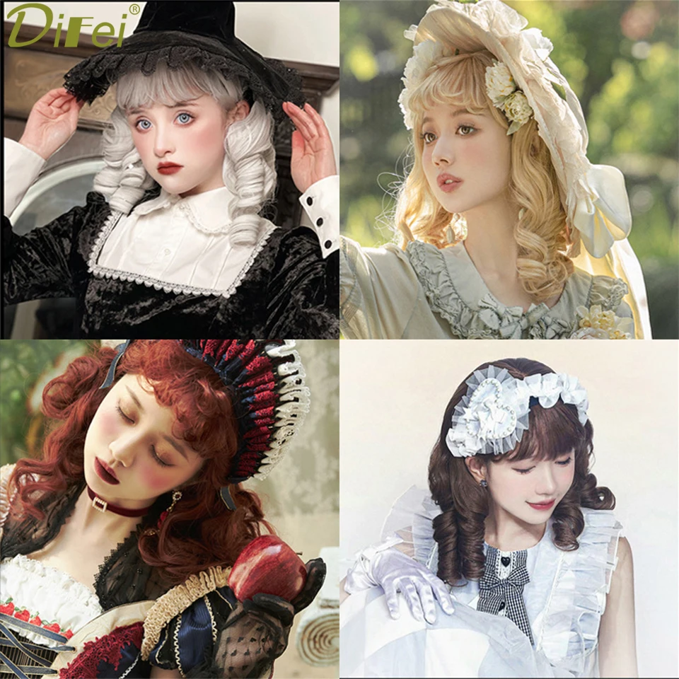 Wig Headgear Synthetic Hair Girl Lolita Retro Doll French Elegant Palace Gorgeous Roman Roll Wig