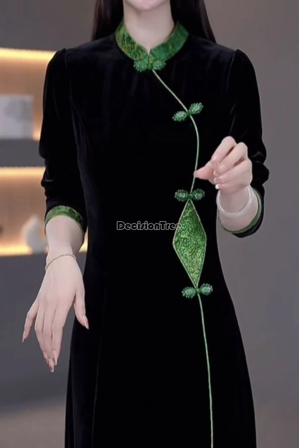 

Новинка 202, осеннее китайское улучшенное стильное улучшенное бархатное платье Cheongsam для женщин, длинное платье Ципао с воротником-стойкой