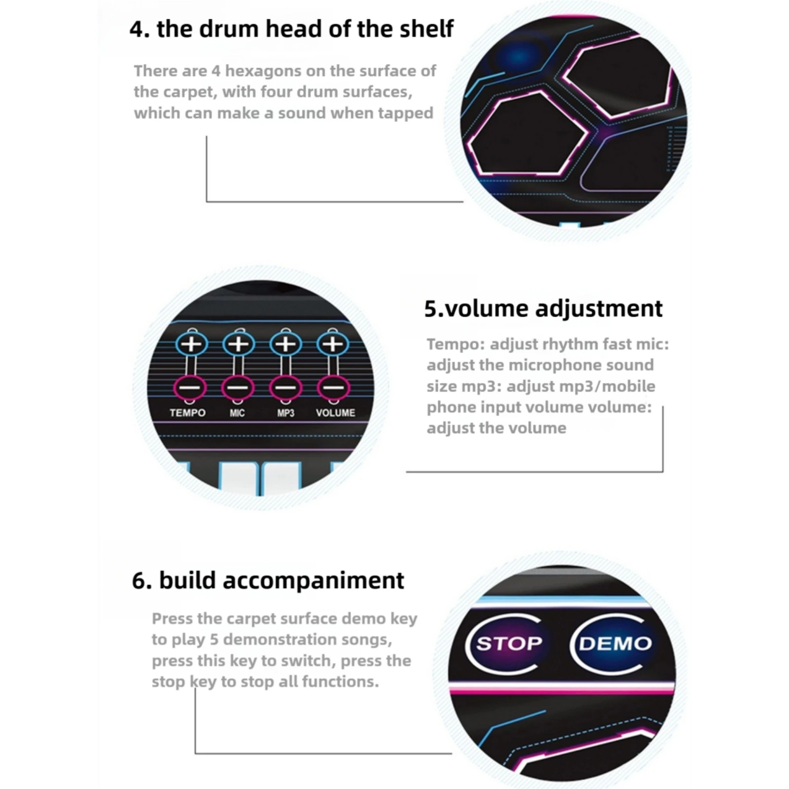 RUNJIAER DJミュージックブランケット、おもちゃの楽器、DJミュージックブランケット（シミュレートされたターンテーブル付き/マイク入力対応、ドラムセット付き）