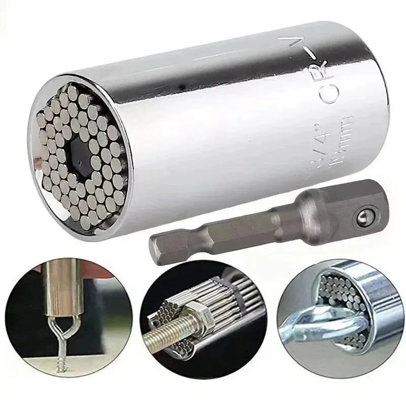 7 To 19mm for Multi Purpose Wrench Extension Rod Electric Hand Drill Screw Tool Set Magic Socket Multifunctional Silvery