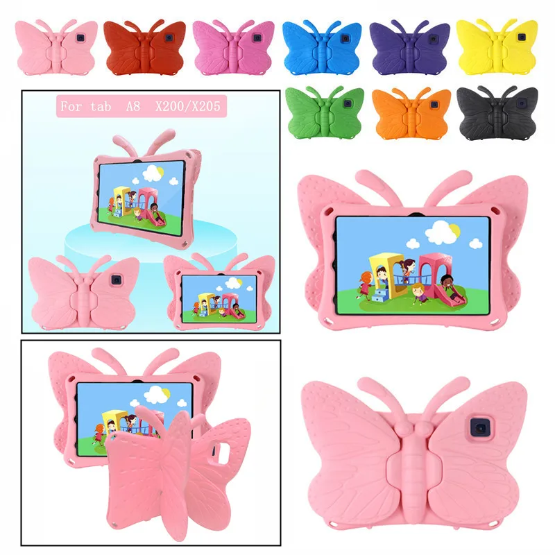 

For Samsung Galaxy Tab A8 10.5 Inch 2021 SM-X200 SM-X205 Cute Kids Case Shockproof EVA Butterfly Bracket Tablet Protective Cover