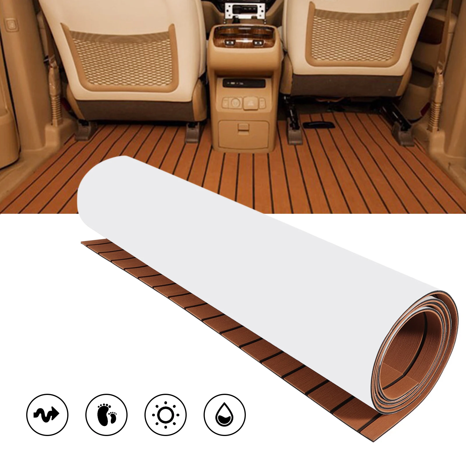 Boat Decking Self-Adhesive Mat, Teak Floor Mat, EVA Boat Flooring Mat, Brown RV Mat 94.5 x 35.4 inch