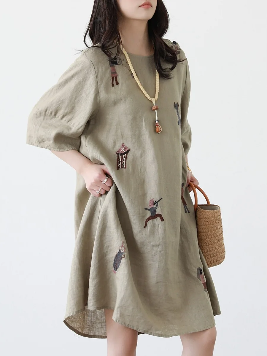 Grande taille imprimé fleuri lin coton irt Dr femmes été 3/4 Sve jupe trapèze minceur dissimulant T-shirt Dr