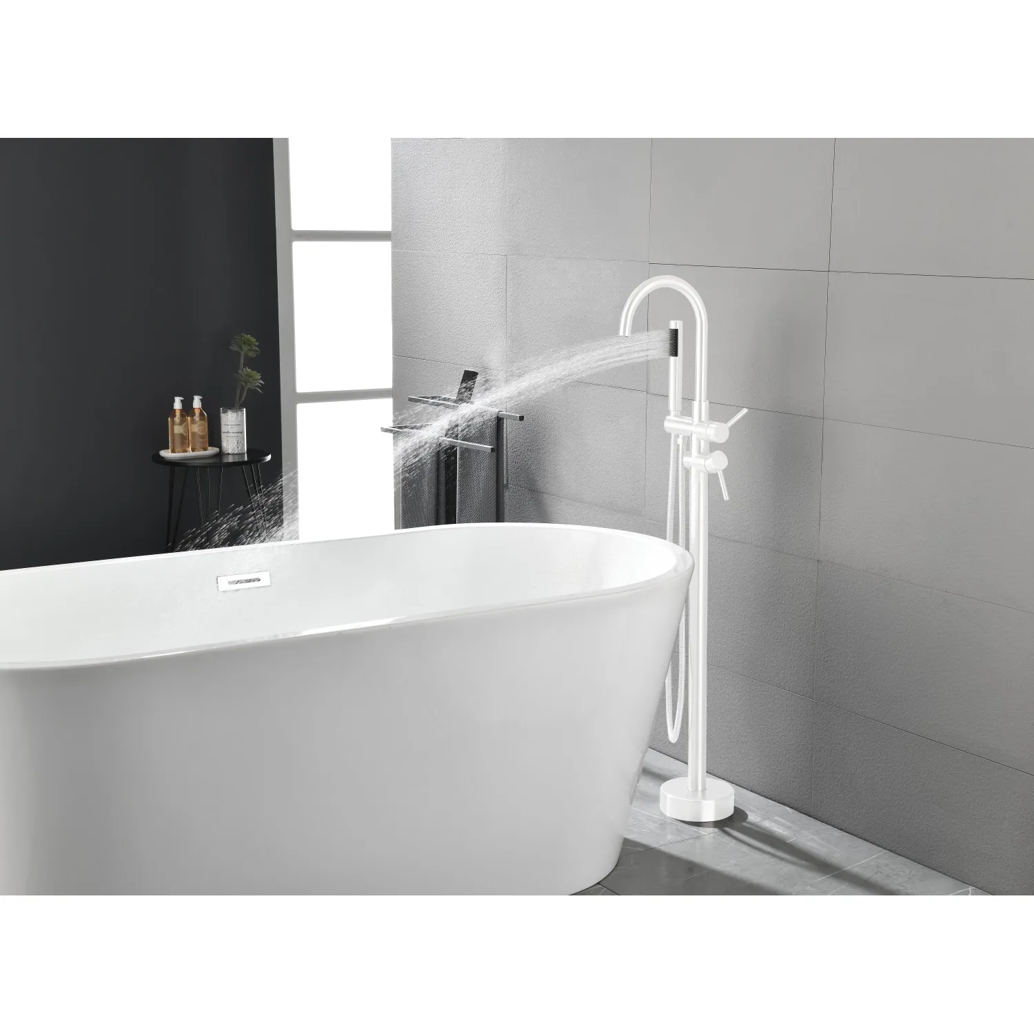 

Floor Mount Bathtub Faucet Freestanding Tub Filler Standing High Flow Shower Faucets Shower Mixer Taps Swivel Gooseneck Spout wi