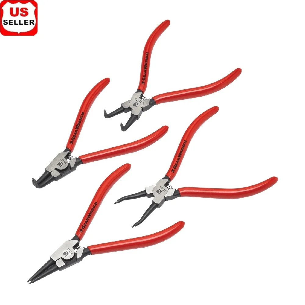 

4 Piece 7 Inch Fixed Tip Internal External Snap Ring Plier Set Tapered Jaw Design Durable Grips Professional Use