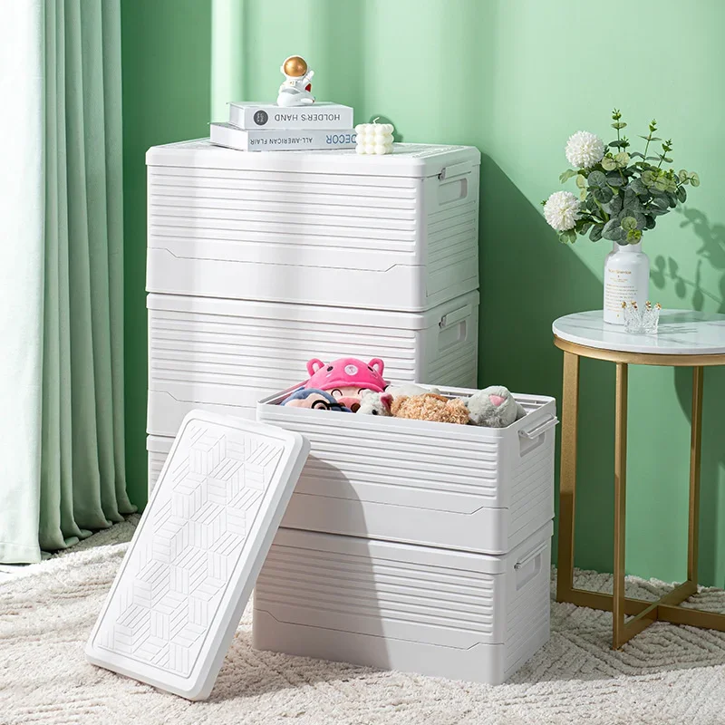 Modern Simple Storage Boxes with Dust Cover Toy Basket Folding Design-Stable Organizer for Cosmetics and Toys