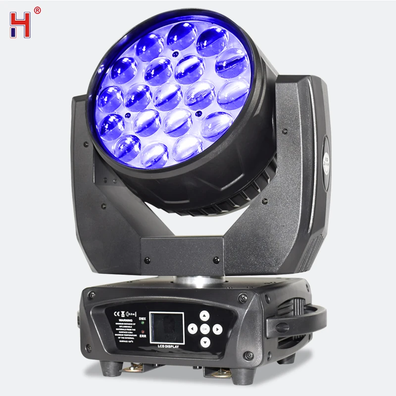 

HongYi AURA LED Moving Head 19X15W Lyre Zoom Wash Backlight DMX Controll DJ Rotating Beam Effect RGBW 4In1 For Disco Party Bar