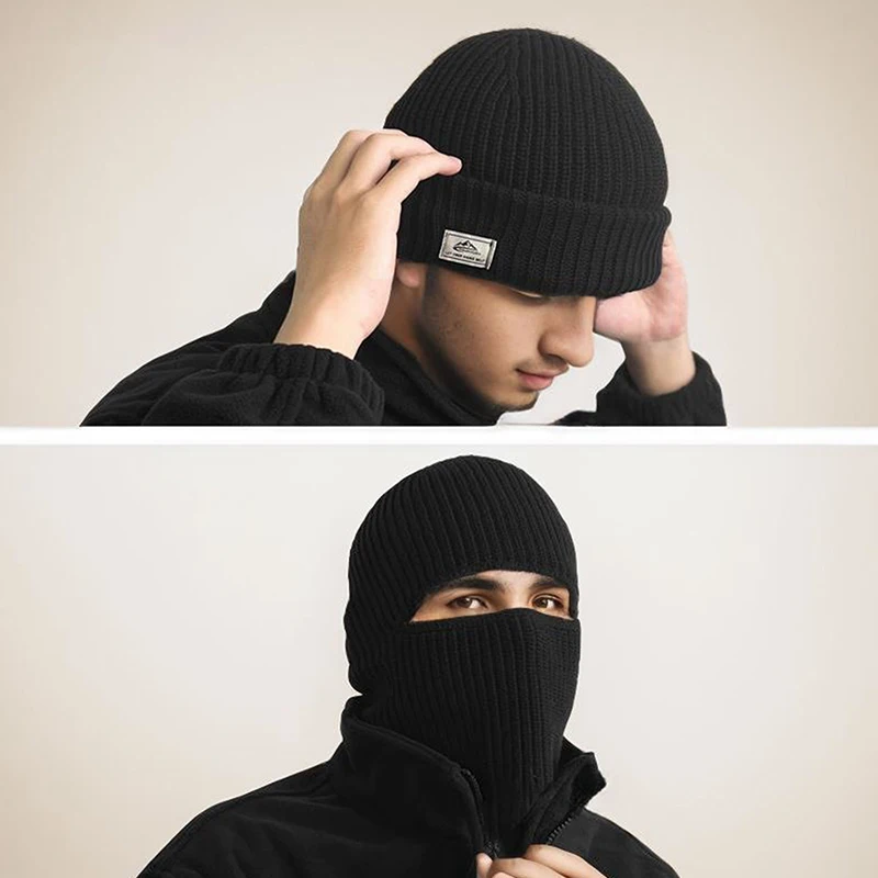 2-in-1 Wintermütze für Damen und Herren, warme Strickmütze mit Vollgesichtsschutz, Skimütze, Outdoor-Fahrrad-Ohrenschutzkappe, kältebeständig, atmungsaktive Maske – Detail 3