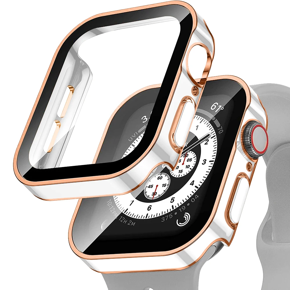 Case+glass For Apple Watch series 7 8 45mm 41mm 44mm 40mm waterproof Screen Protector Accessorie Bumper iWatch 4 5 SE 6 Cover