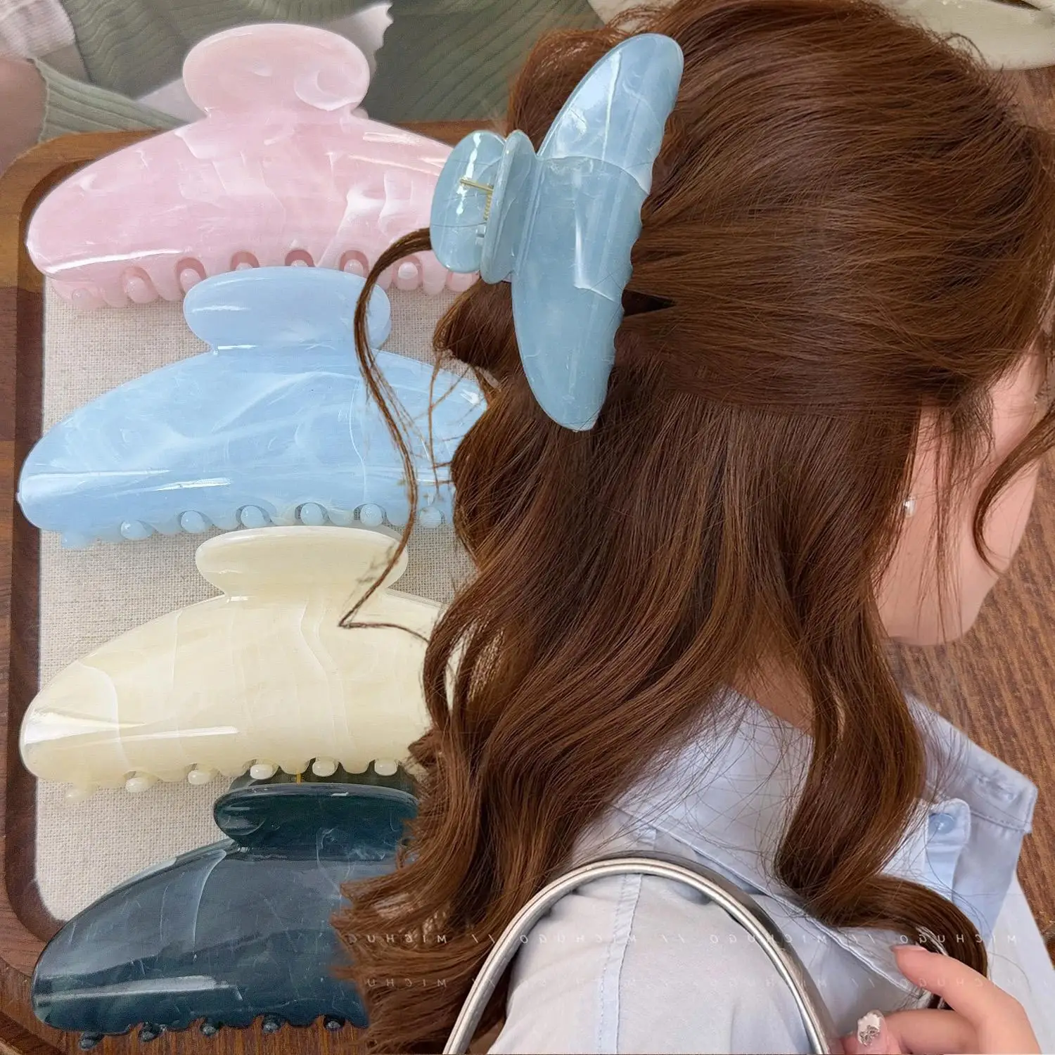 Haarspange aus Kunstharpiksmarmor mit starkem Halt für Frauen mit dickem Haar, rutschfest, leicht, langlebig, elegantes Design für Styling – Detail 4