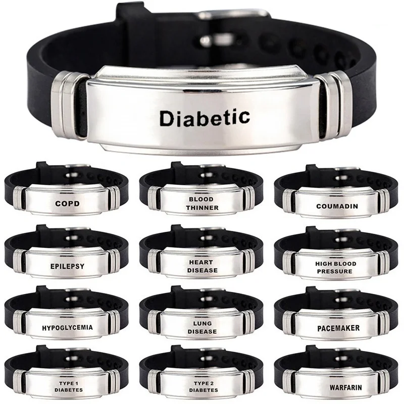 Stainless Steel Bracelets for Men Bangles 1/2 Diabetes Allergy Epilepsy Alzheime Emergency Jewelry Gifts for Unisex Women Men