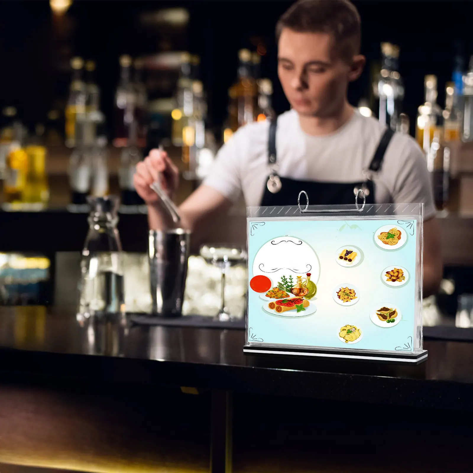 Clear Horizontal Menu Stand A4 Desktop Display Holder for Restaurants Cafes Table Sign Holder Sturdy Base Smooth Document
