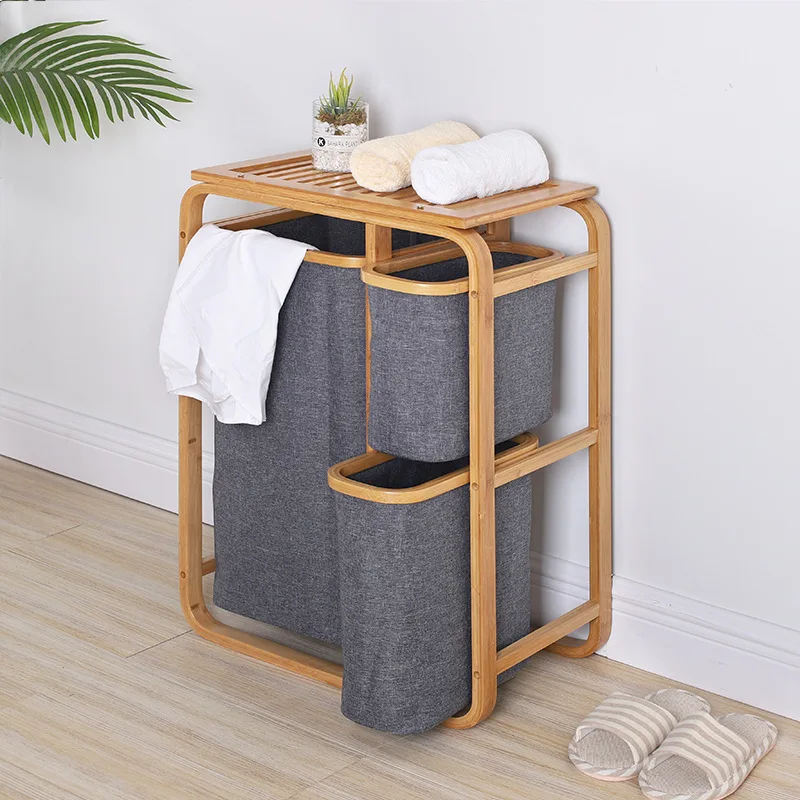 

Bamboo Laundry Basket with 3 Collapsible Pull-Out Bags Storage Organizer Laundry Hamper for Bedroom Bathroom Laundry Room