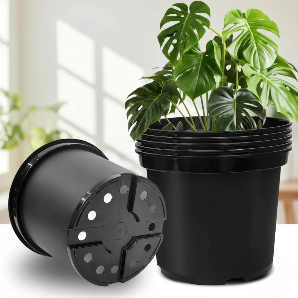 

5 Gallon Thickened Plastic Plant Pots 6-Pack with Drainage Holes, Durable Round Flower Pots for Indoor Outdoor Gardening