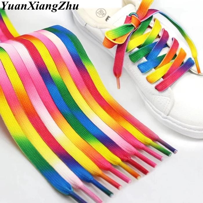 1 paar Bunte Schnürsenkel Regenbogen Gradienten Flache schnürsenkel Für Leinwand Casual Schuhe Chromatische Farbe Schnürsenkel 80 CM/100 CM/120 CM/150