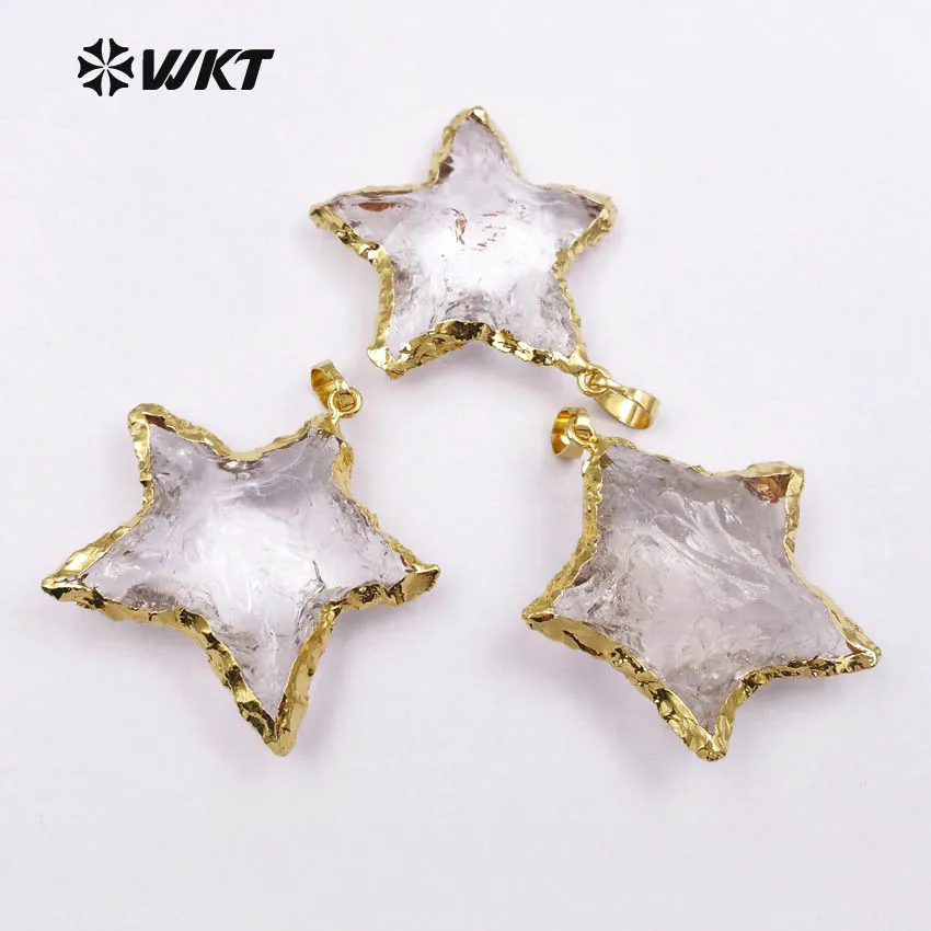 WT-P1326 WKT wholesale women jewelry high quality handmade Hammer crystal quartz pendant star shape pendant for necklace making