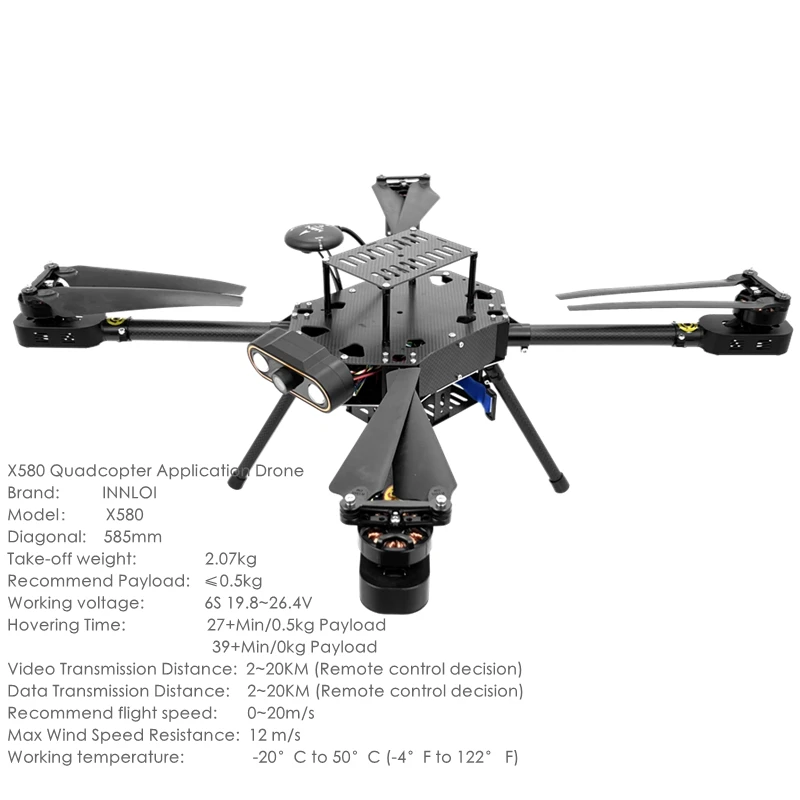 INNLOI DIY X580 Quadcopter Drone 585mm Carbon Fiber Fixed Frame Body Multi Drone FPV For 4114 Motor 30A 40A ESC 15inch Propeller