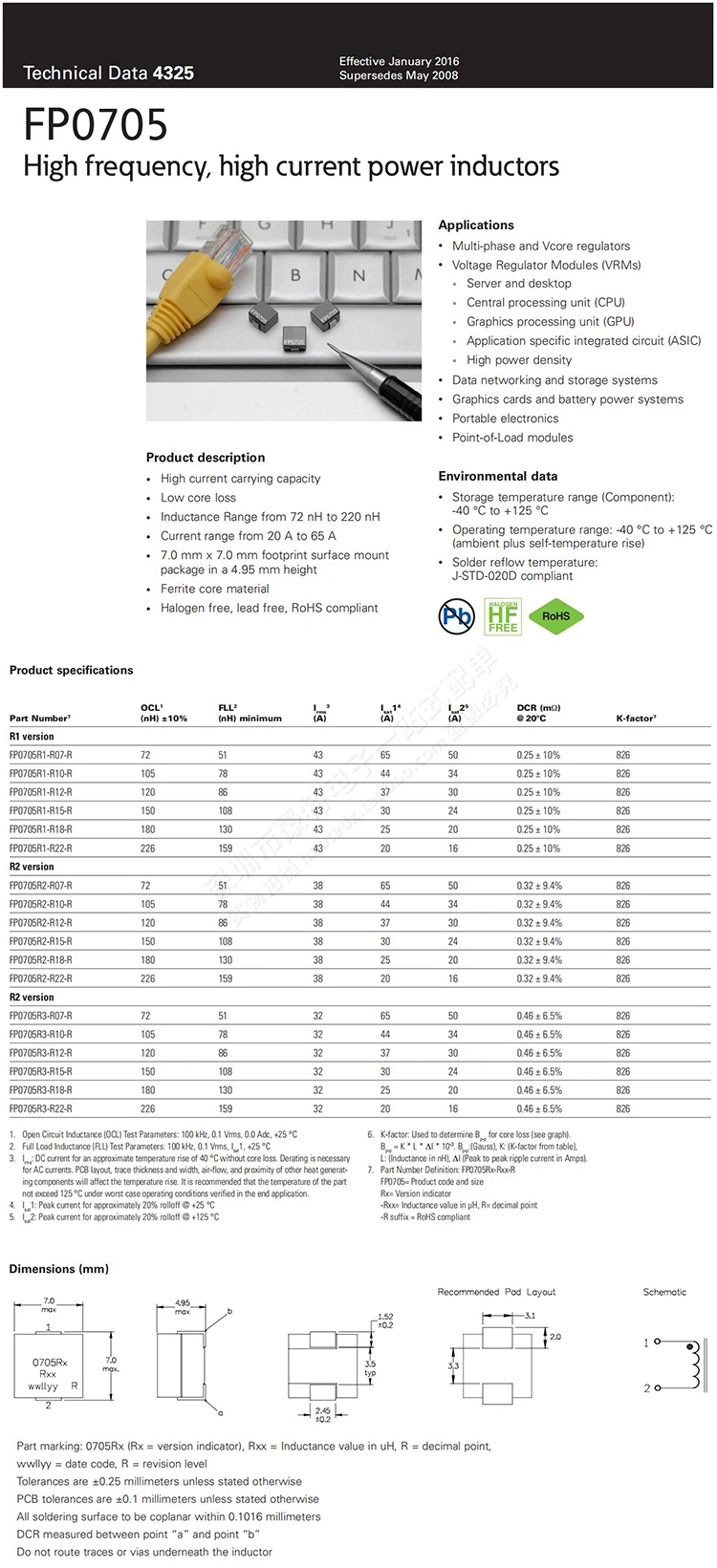 10pcs/ FP0705R3-R10-R patch impor 100nh 0.1uh 46A induktor daya terintegrasi arus tinggi