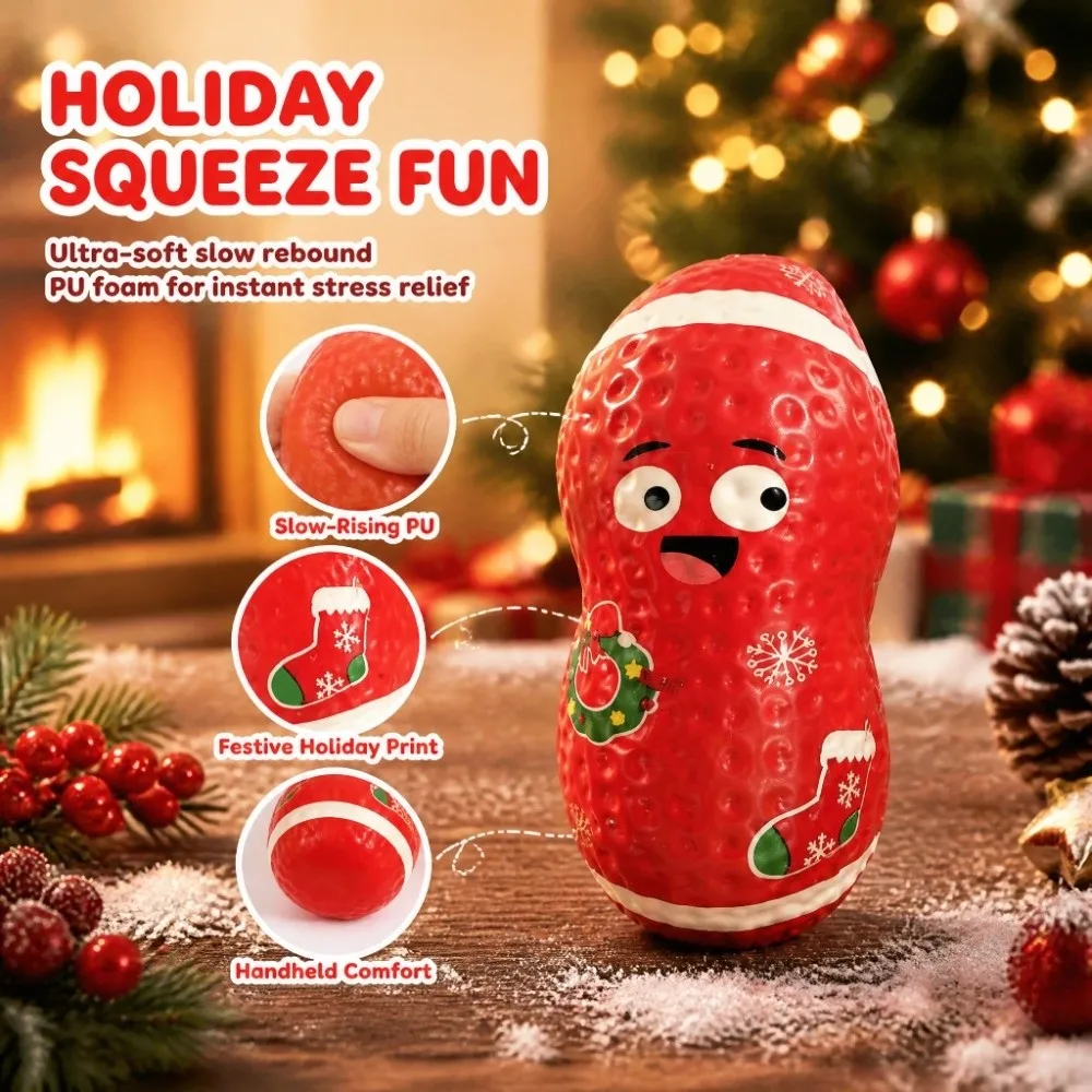 Mud Texture Christmas Peanut PU Squishy Slow Rising Finger-Sticking Good Luck Peanut Toy Pinch Hand Relax Sensory Toy