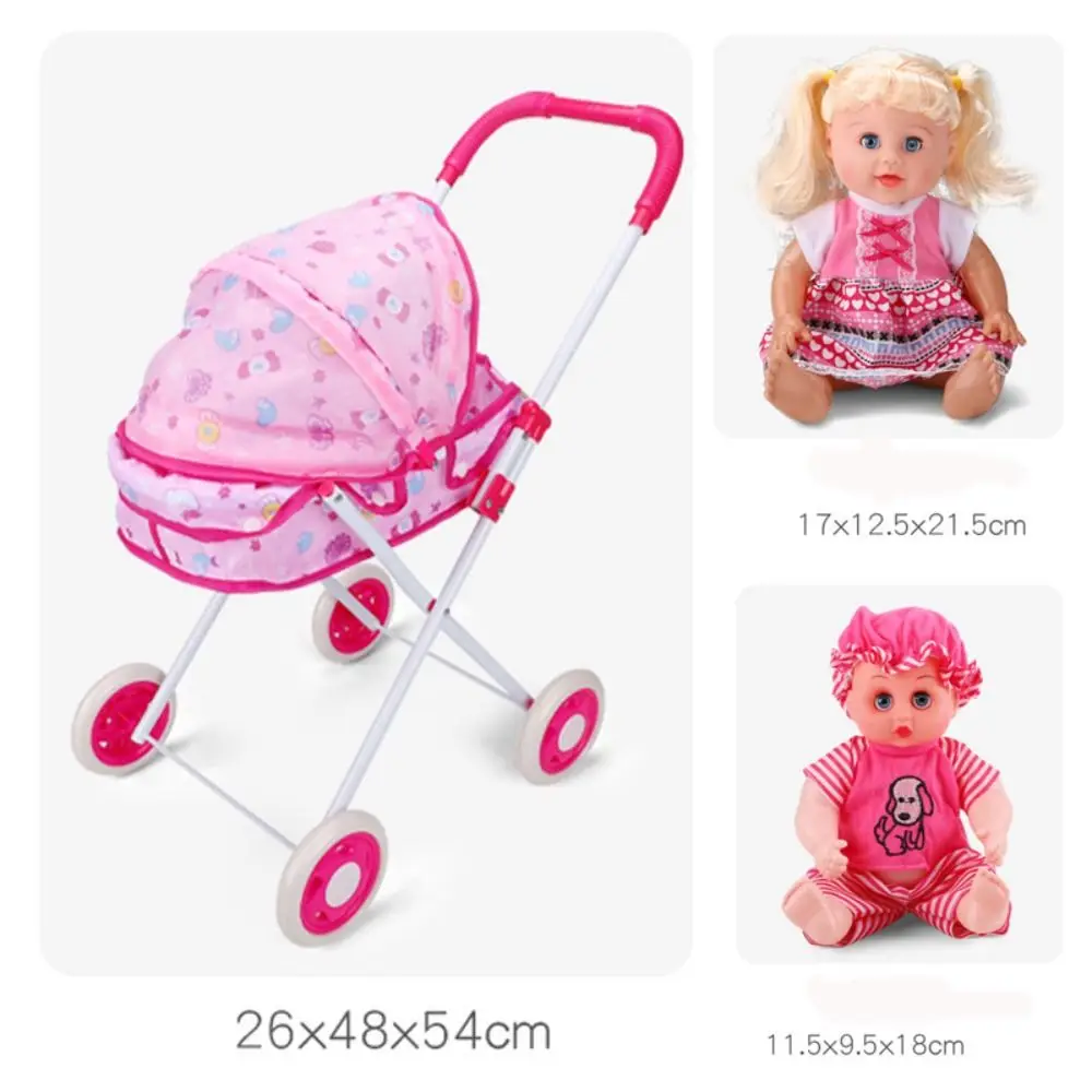 Trendy Plastic + Metal Dolls Pram Iron Support Frame Play Game Kids House Accessories Role Play Baby Stroller Little Girls Boys