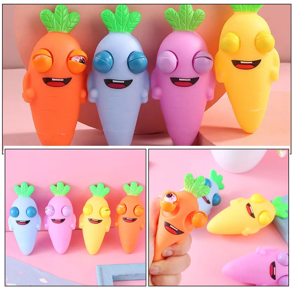 

4Pcs Stress Relief Squeeze Carrot Hand Fun Fidget Decompression Party Favor Cartoon Cute Anxiety Relief Squeeze Toys
