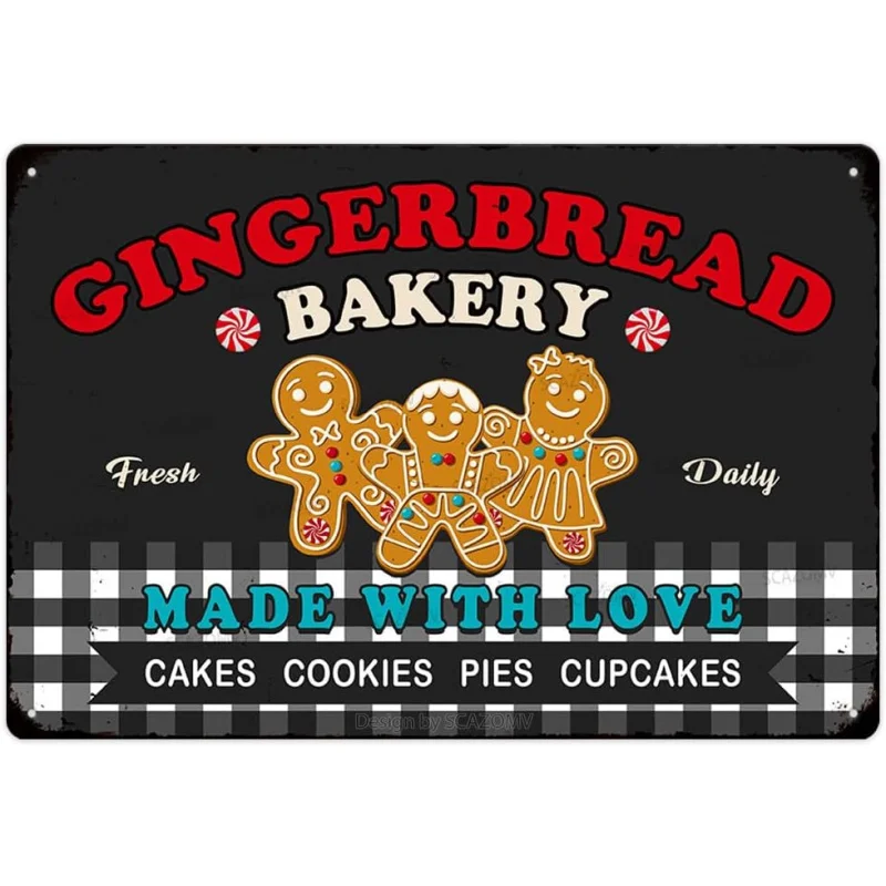 

Christmas themed winter gingerbread bakery metal logo retro home kitchen coffee shop wall decoration