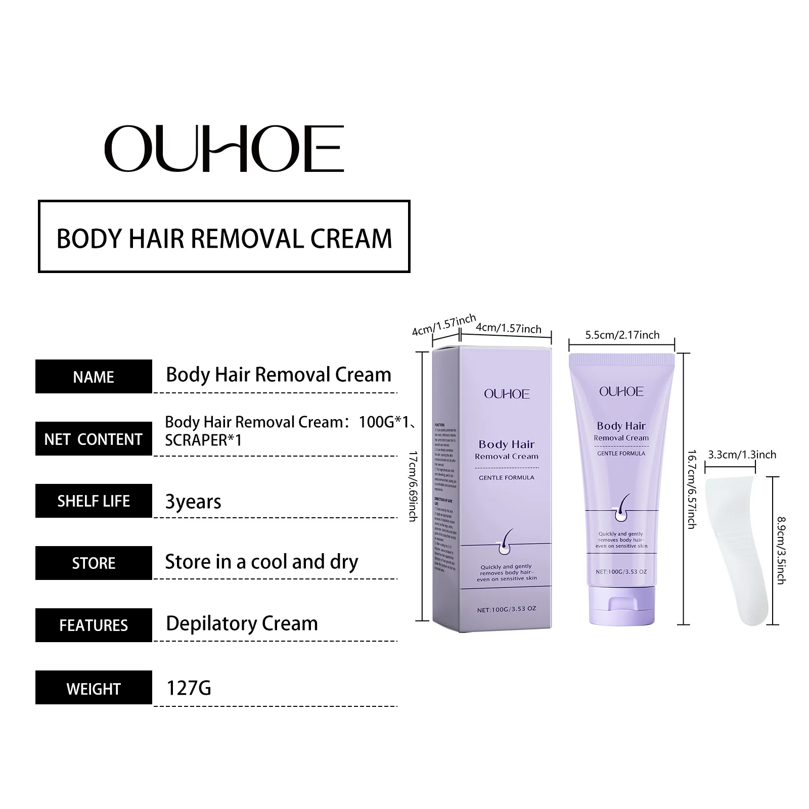 OUHOE 100g Body Hair Removal Cream Gentle Formula No Irritation Suitable For Sensitive Skin Soothe Discomfortable Repair Skin