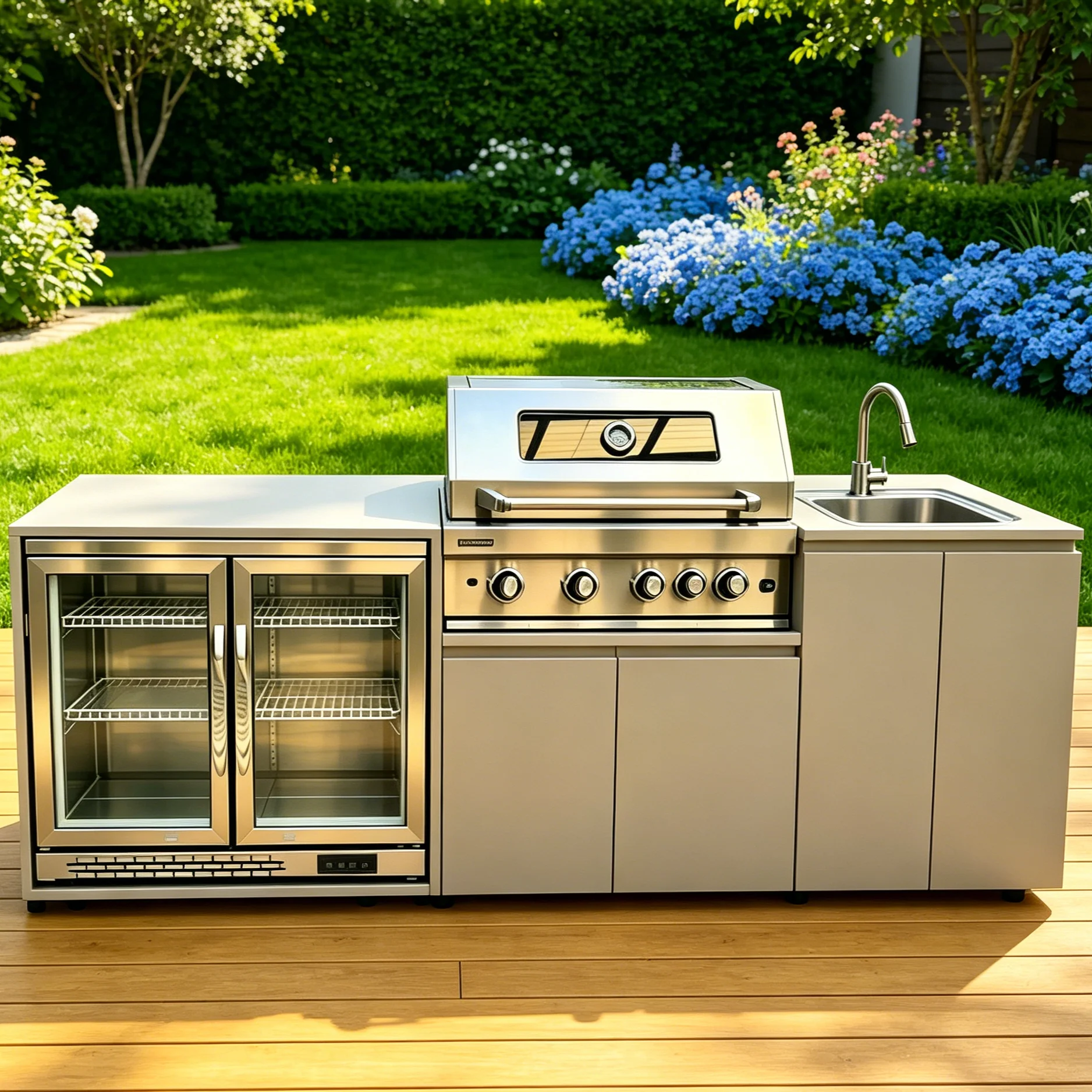 Rolling Movable On Wheels Modular Outdoor Kitchen Island Complete Set With Grill Cooktop Sink Fridge For Backyard Patio Garden image 21
