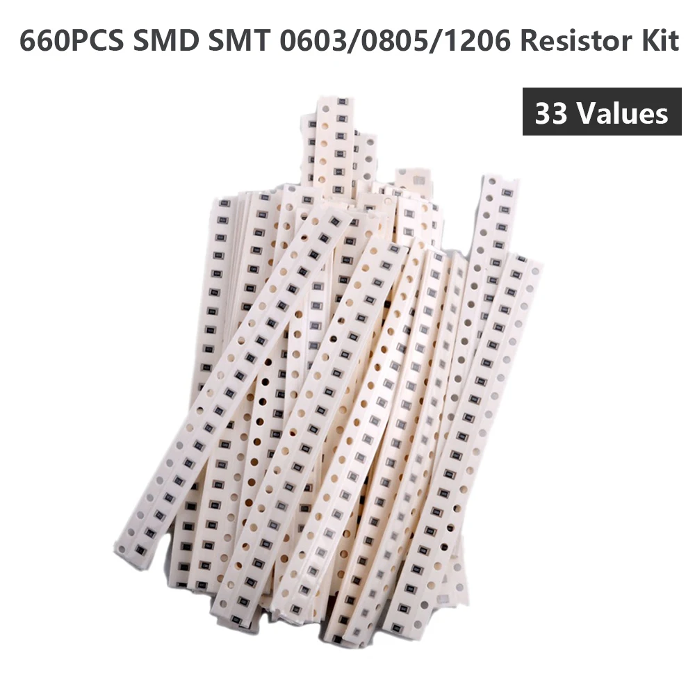 660pcs 1206 0603 0805 SMD/SMT Resistor Kit 1206 1%/ 0603 1%/0805 1% 33 Values Chip Resistance Assorted Set