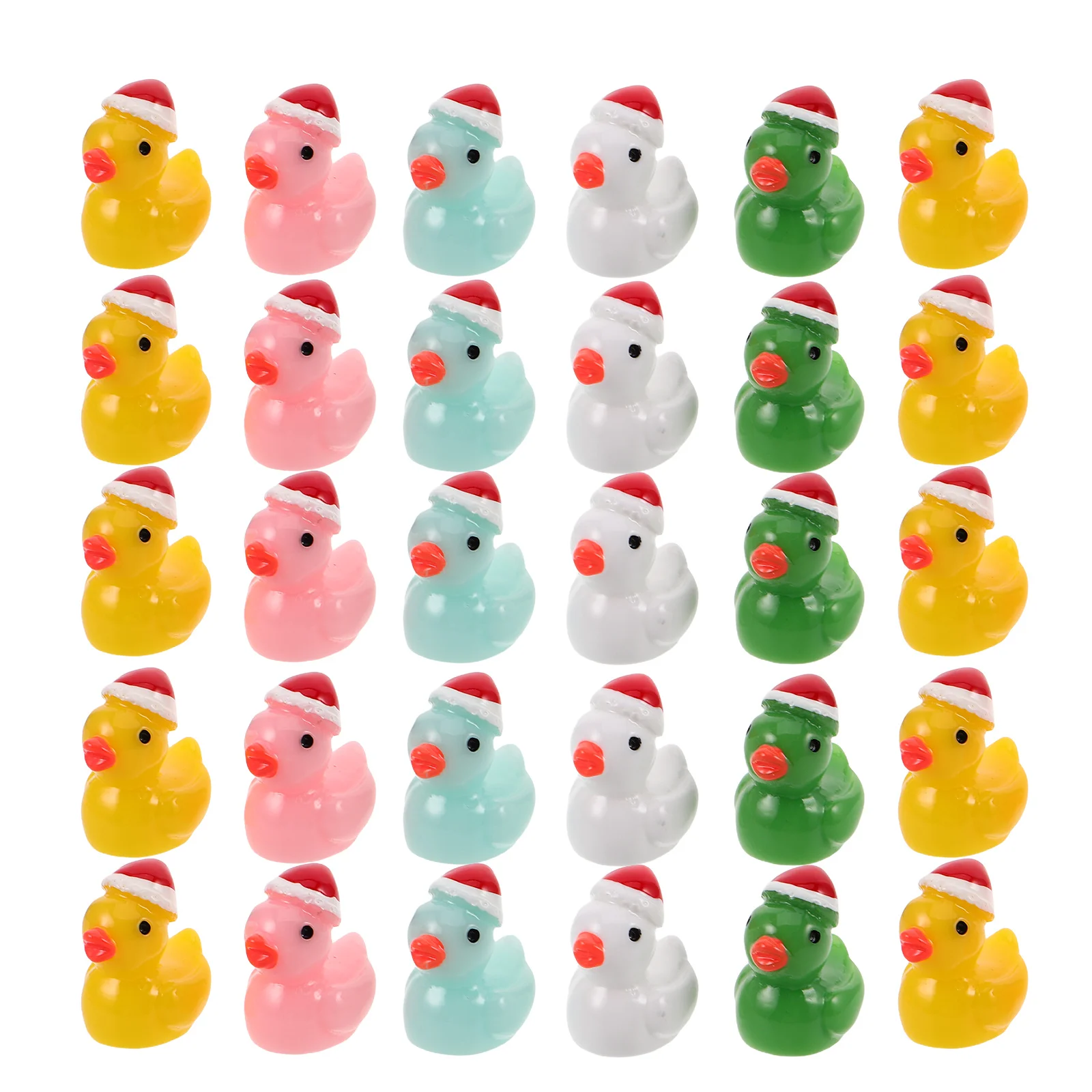 

50Pcs Christmas Hat Mini Resin Ducks Ornaments for Xmas Party Fairy Garden Micro Landscape Decoration Mini Resin Animals Figures